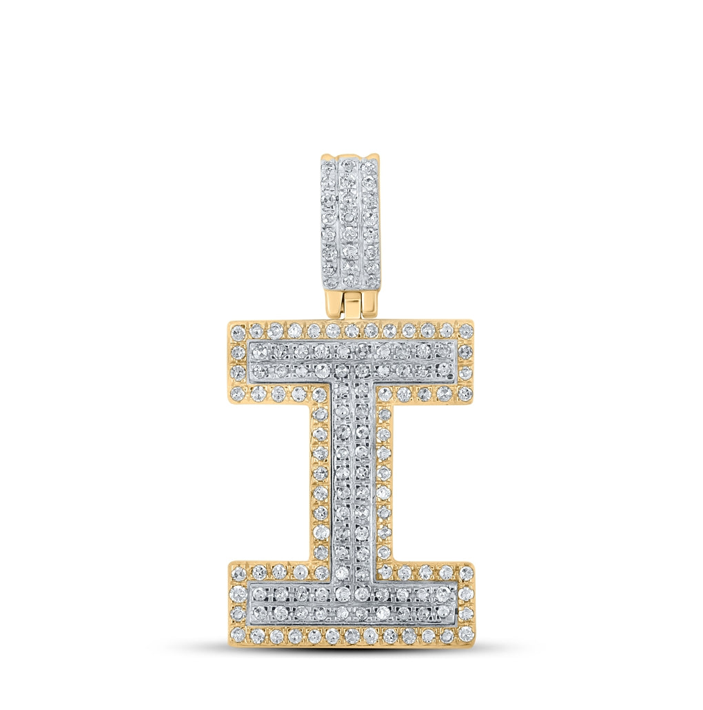 10K Two-tone Gold Mens Round Diamond Initial Letter Pendant