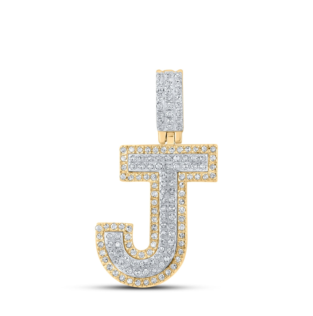 10K Two-tone Gold Mens Round Diamond Initial Letter Pendant