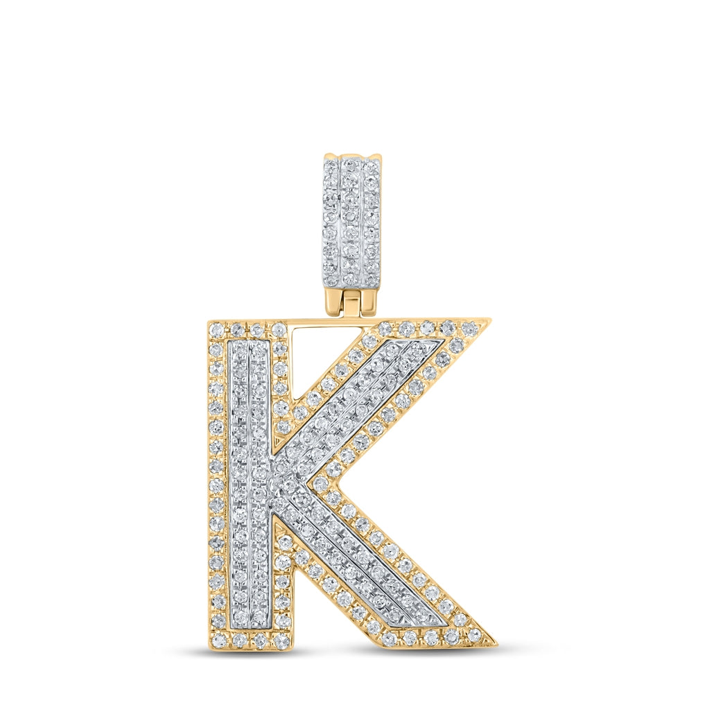 10K Two-tone Gold Mens Round Diamond Initial Letter Pendant