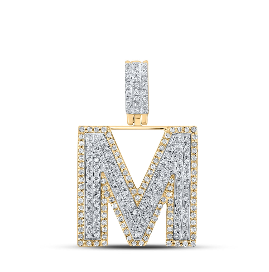 10K Two-tone Gold Mens Round Diamond Initial Letter Pendant