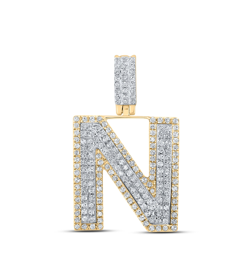 10K Two-tone Gold Mens Round Diamond Initial Letter Pendant