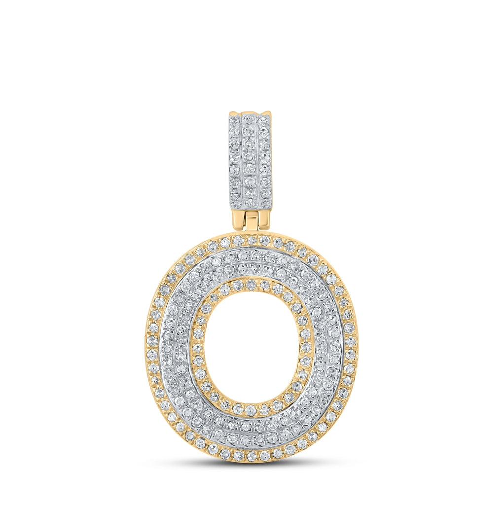 10K Two-tone Gold Mens Round Diamond Initial Letter Pendant