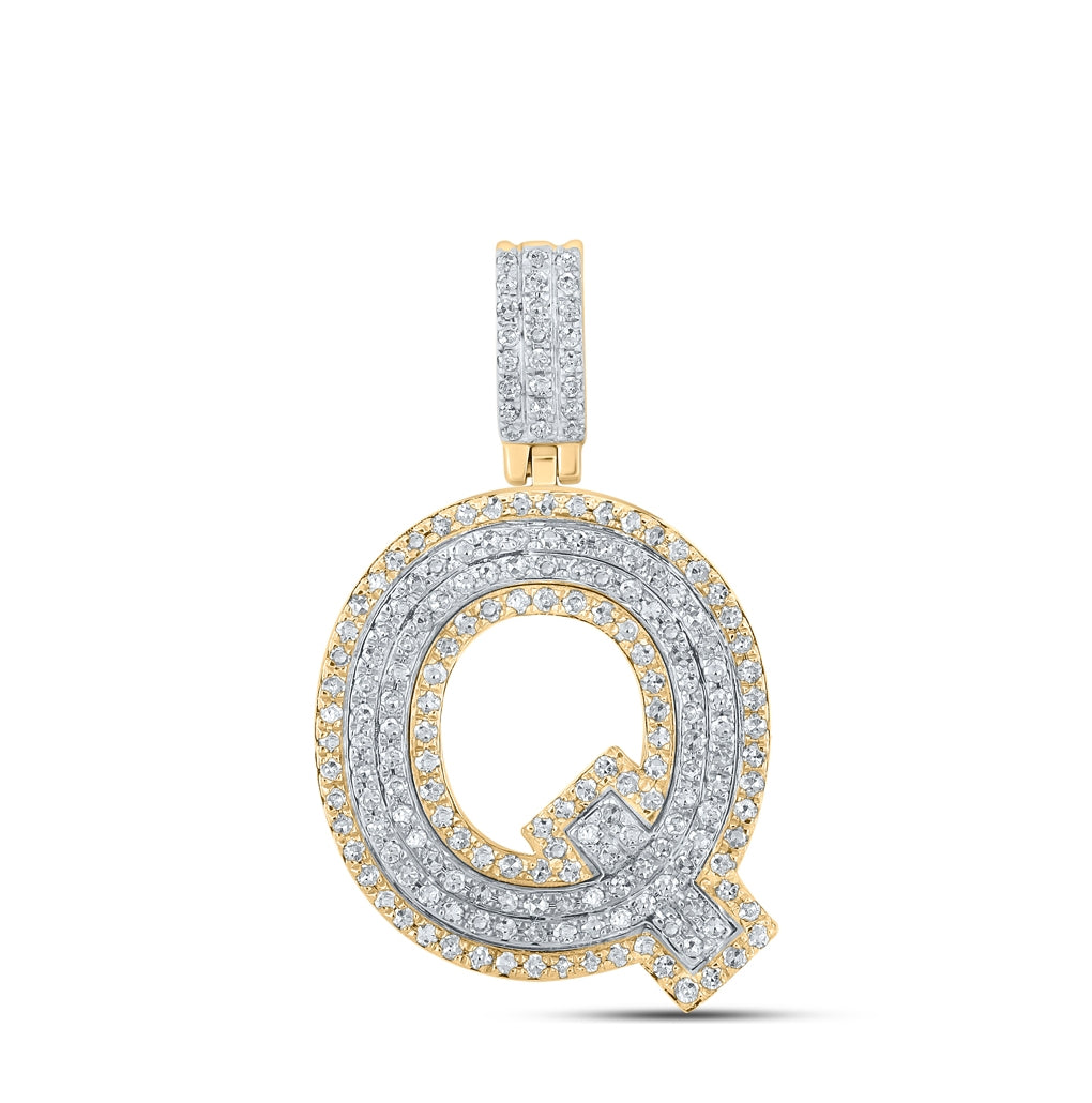 10K Two-tone Gold Mens Round Diamond Initial Letter Pendant