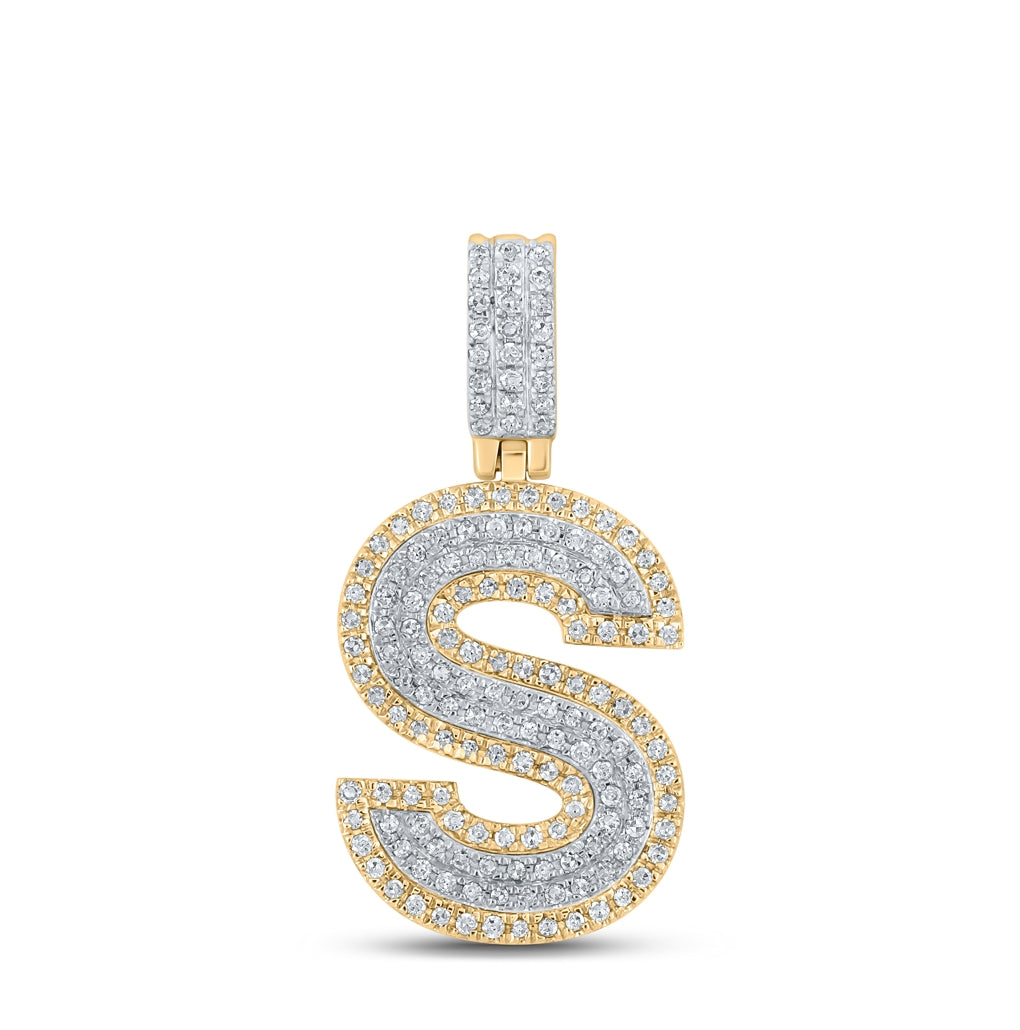 10K Two-tone Gold Mens Round Diamond Initial Letter Pendant