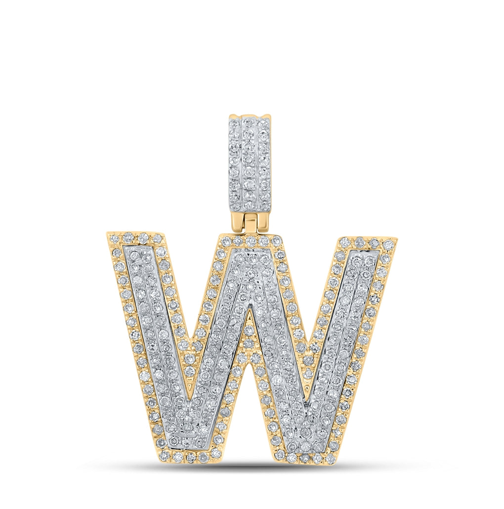 10K Two-tone Gold Mens Round Diamond Initial Letter Pendant