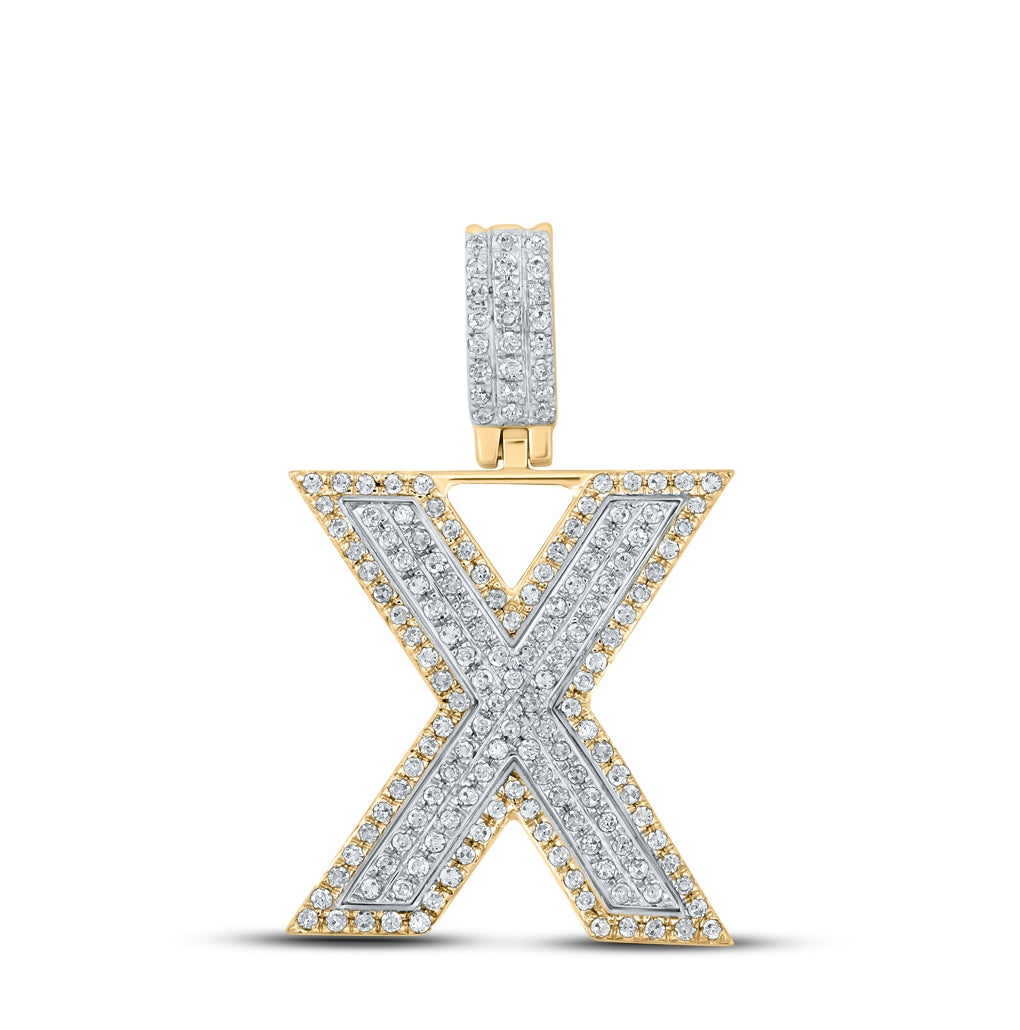 10K Two-tone Gold Mens Round Diamond Initial Letter Pendant