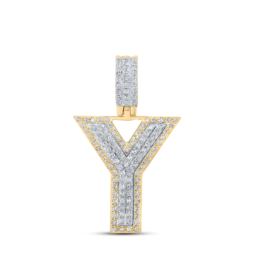 10K Two-tone Gold Mens Round Diamond Initial Letter Pendant