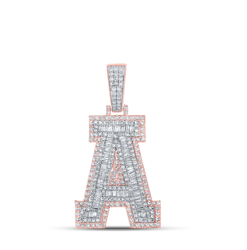 10K Two-tone Gold Mens Baguette Diamond Initial Letter Charm Pendant