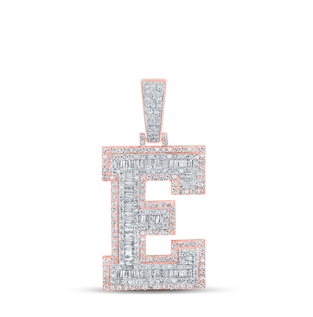 10K Two-tone Gold Mens Baguette Diamond Initial Letter Charm Pendant