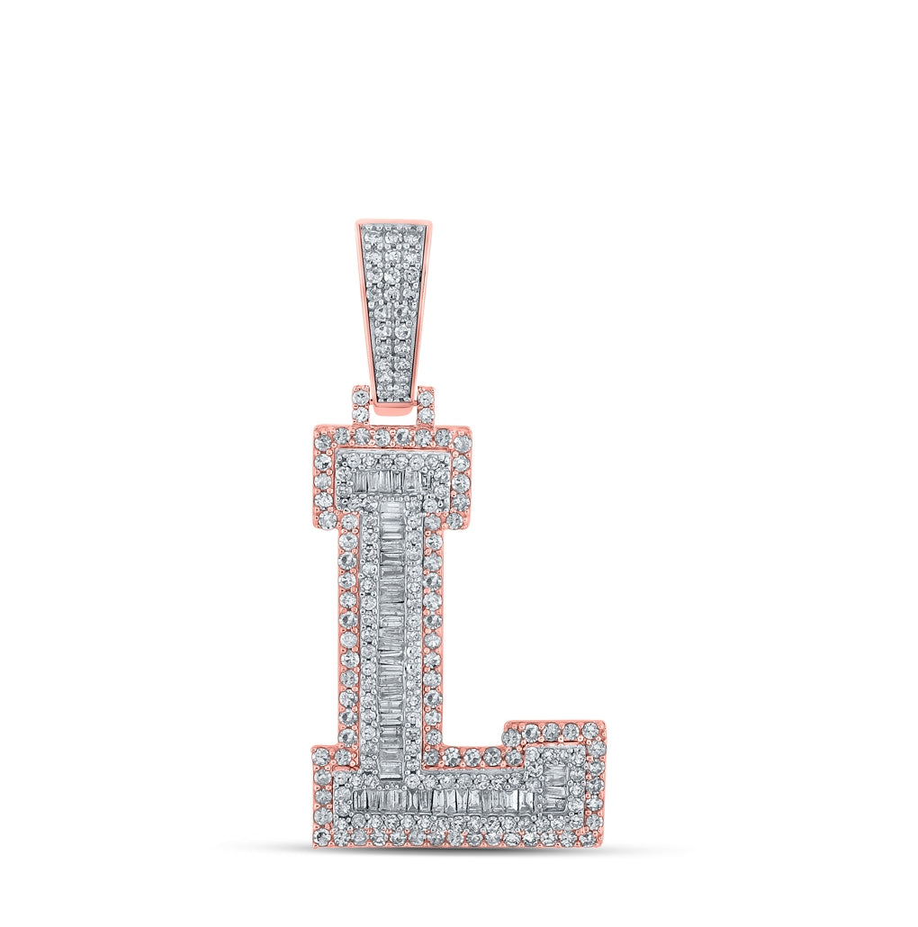 10K Two-tone Gold Mens Baguette Diamond Initial Letter Charm Pendant