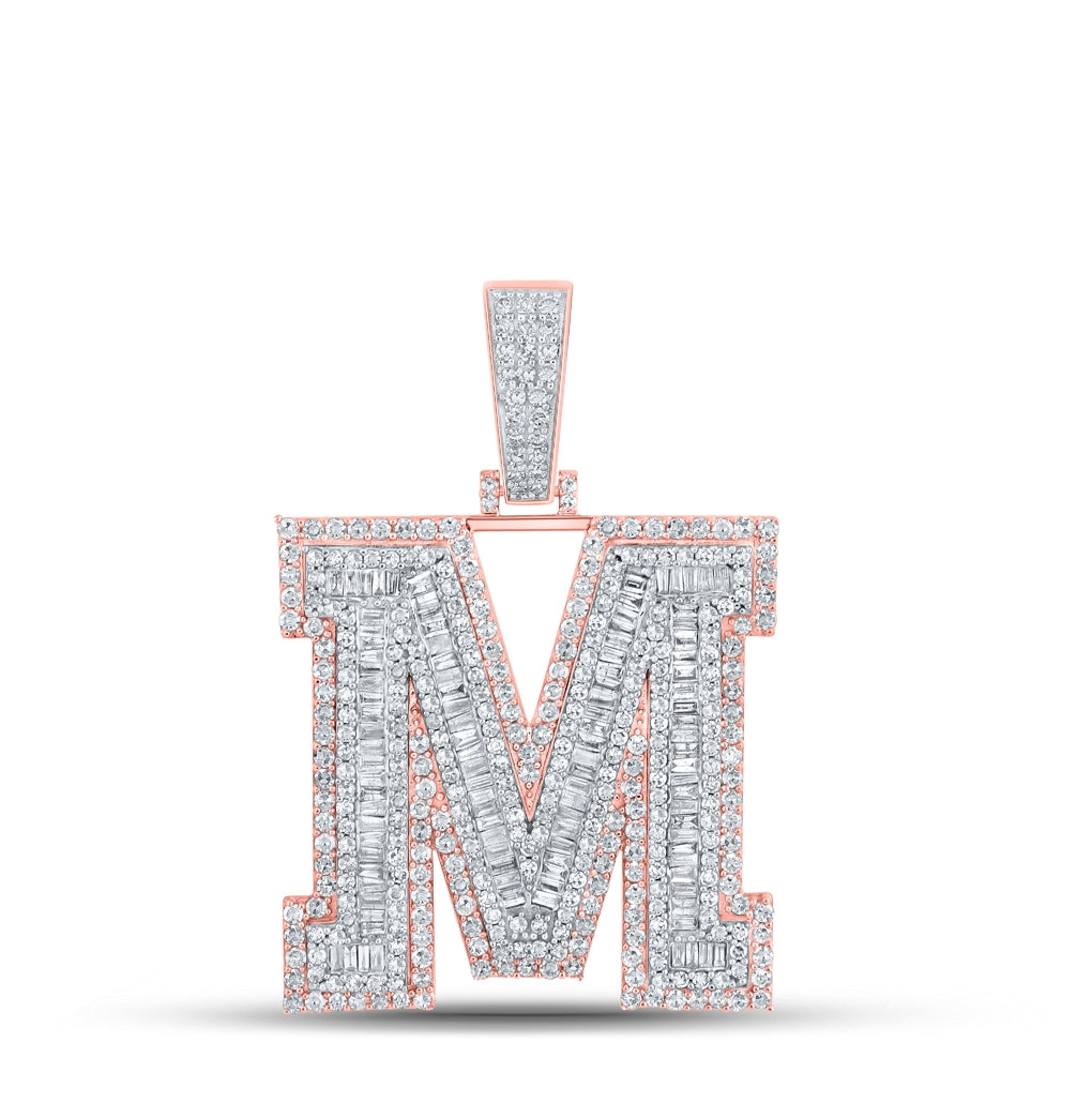 10K Two-tone Gold Mens Baguette Diamond Initial Letter Charm Pendant