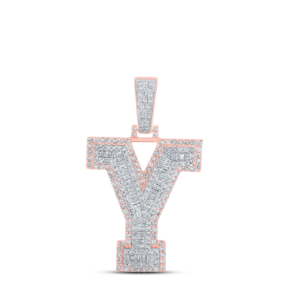 10K Two-tone Gold Mens Round Diamond Initial Letter Charm Pendant