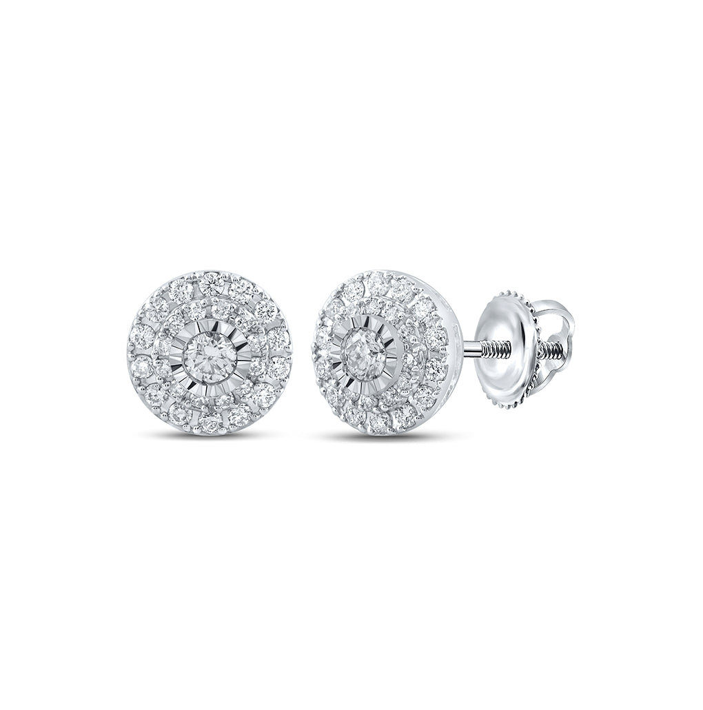 10K White Or Yellow Gold Womens Round Diamond Cluster Earrings