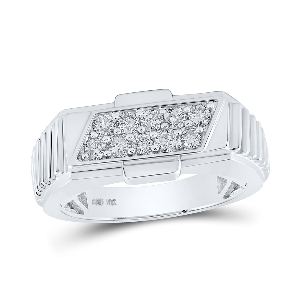 10K White Or Yellow Gold Mens Round Diamond Band Ring , Mens Size: 7-13