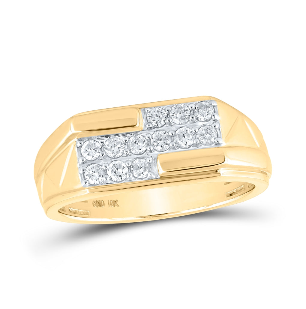 10K Yellow Gold Men's Round Dia. Band Ring 1/2ctw, Men's Size: 7-13