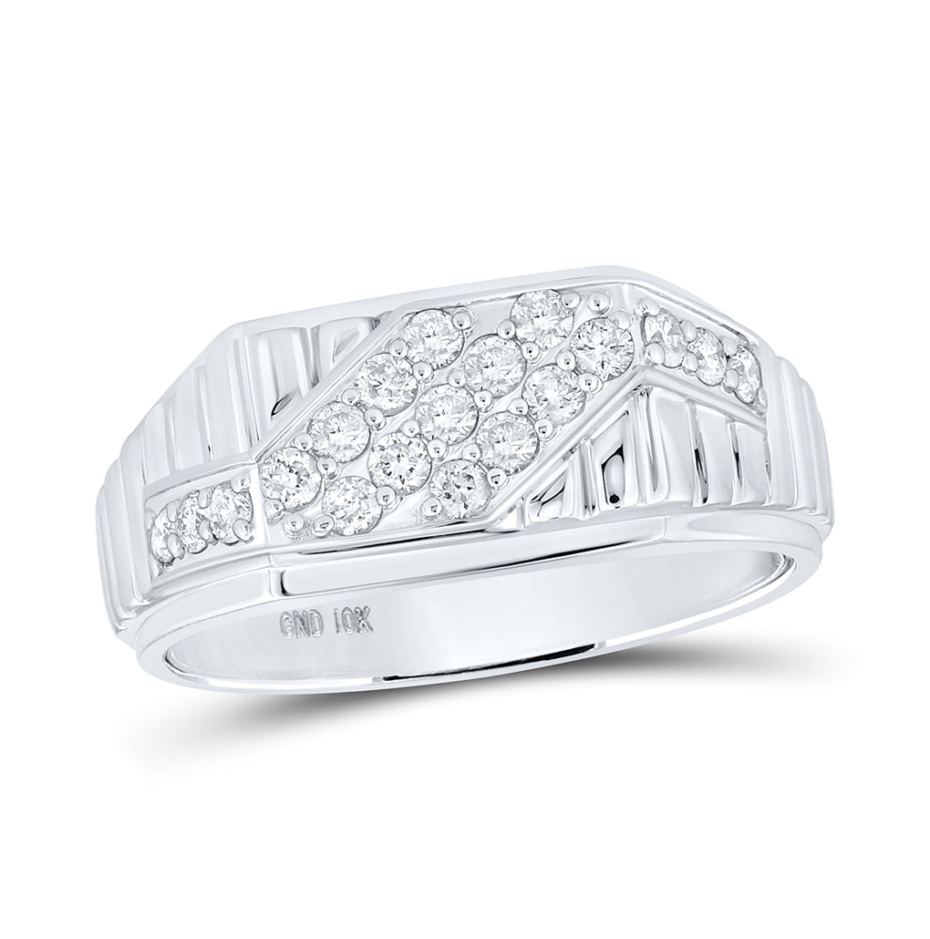 10K White Or Yellow Gold Mens Round Diamond Band Ring , Mens Size: 7-13