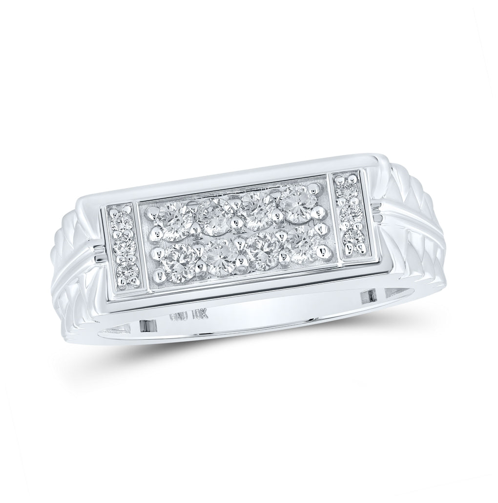 10K White Or Yellow Gold Mens Round Diamond Band Ring , Mens Size: 7-13