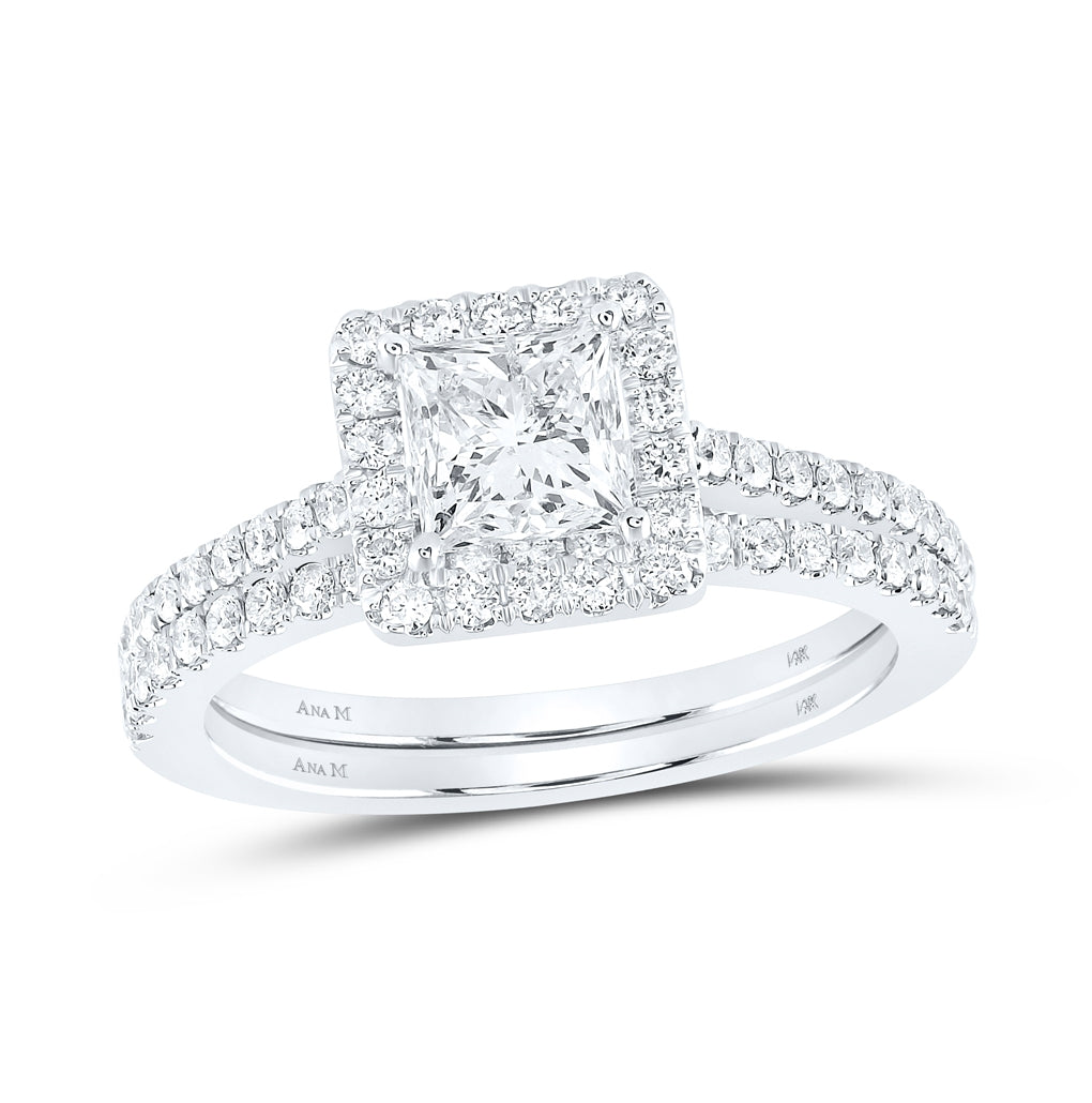 14K Yellow Or White Gold 1 1/2ctw Diamond Ana M 1ct-cpr Single Halo Bridal Set