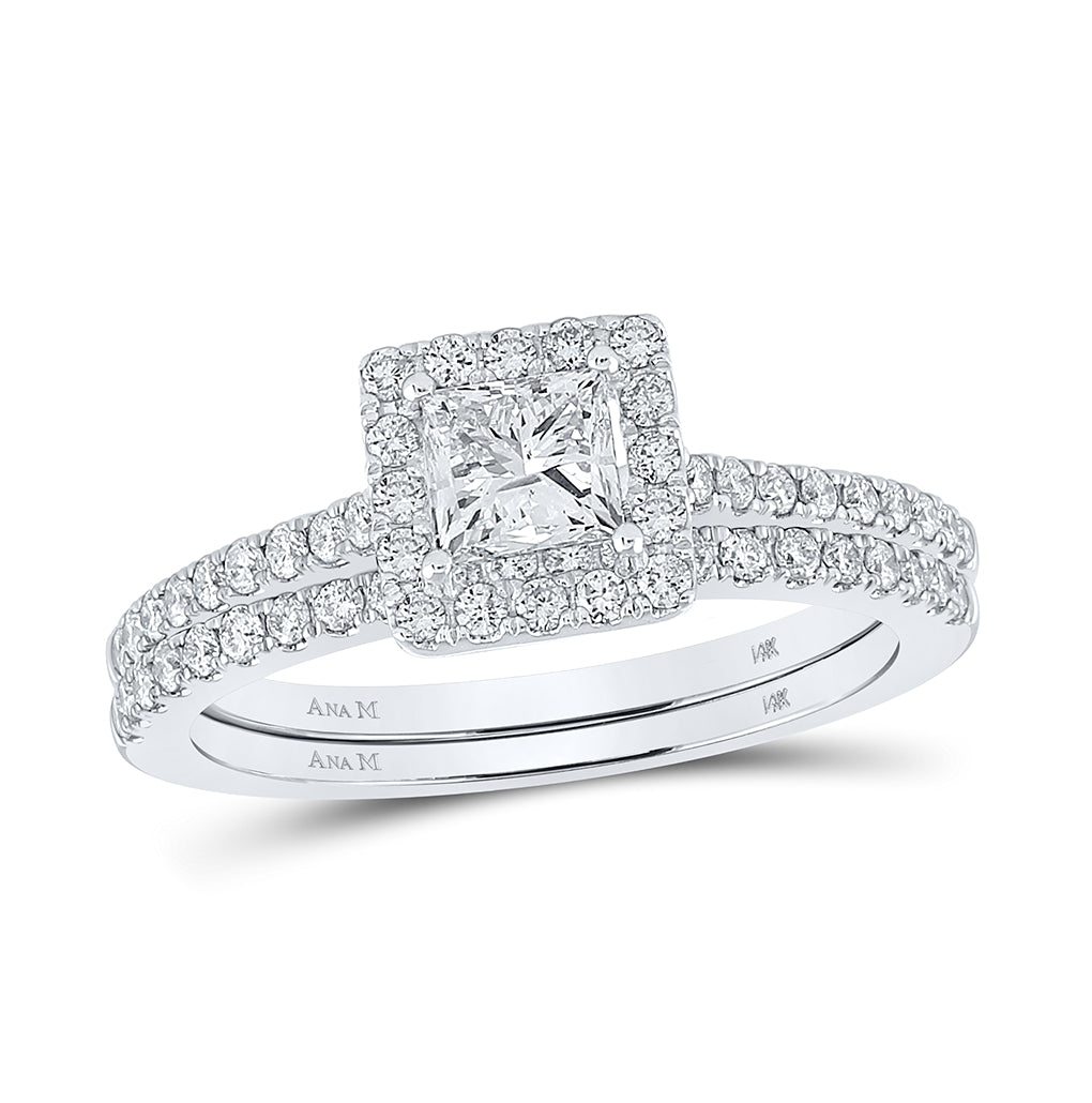 14K Yellow Or White Gold Princess Diamond Square Halo Bridal Wedding Ring Band Set 1-1/4 Cttw, Womens Size: 5-10