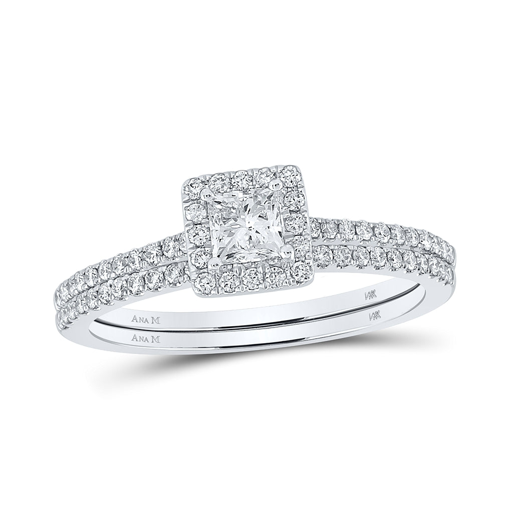 14K Yellow Or White Gold Princess Diamond Square Halo Bridal Wedding Ring Band Set 5/8 Cttw, Womens Size: 5-10