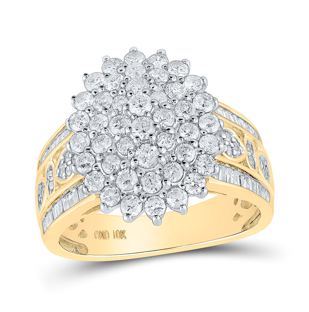 10K Yellow Or White Gold Womens Round Diamond Oval Cluster Ring 1-1/2 Cttw, Womens Size: 5-10