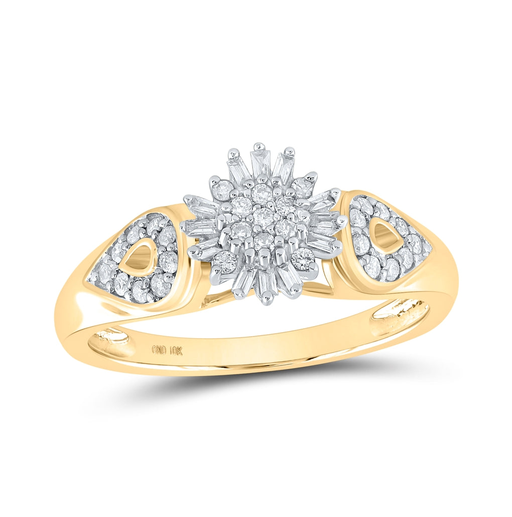 10K Yellow Gold Womens Round Dia. Cluster Ring 0.25 ctw, Women's Size: 5-10