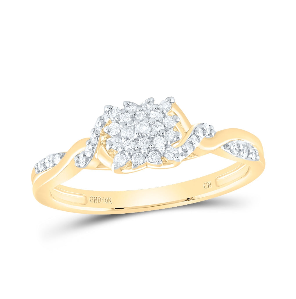 10K Yellow Gold Womens Round Diamond Twist Cluster Ring 1/6 Cttw, Womens Size: 5-10