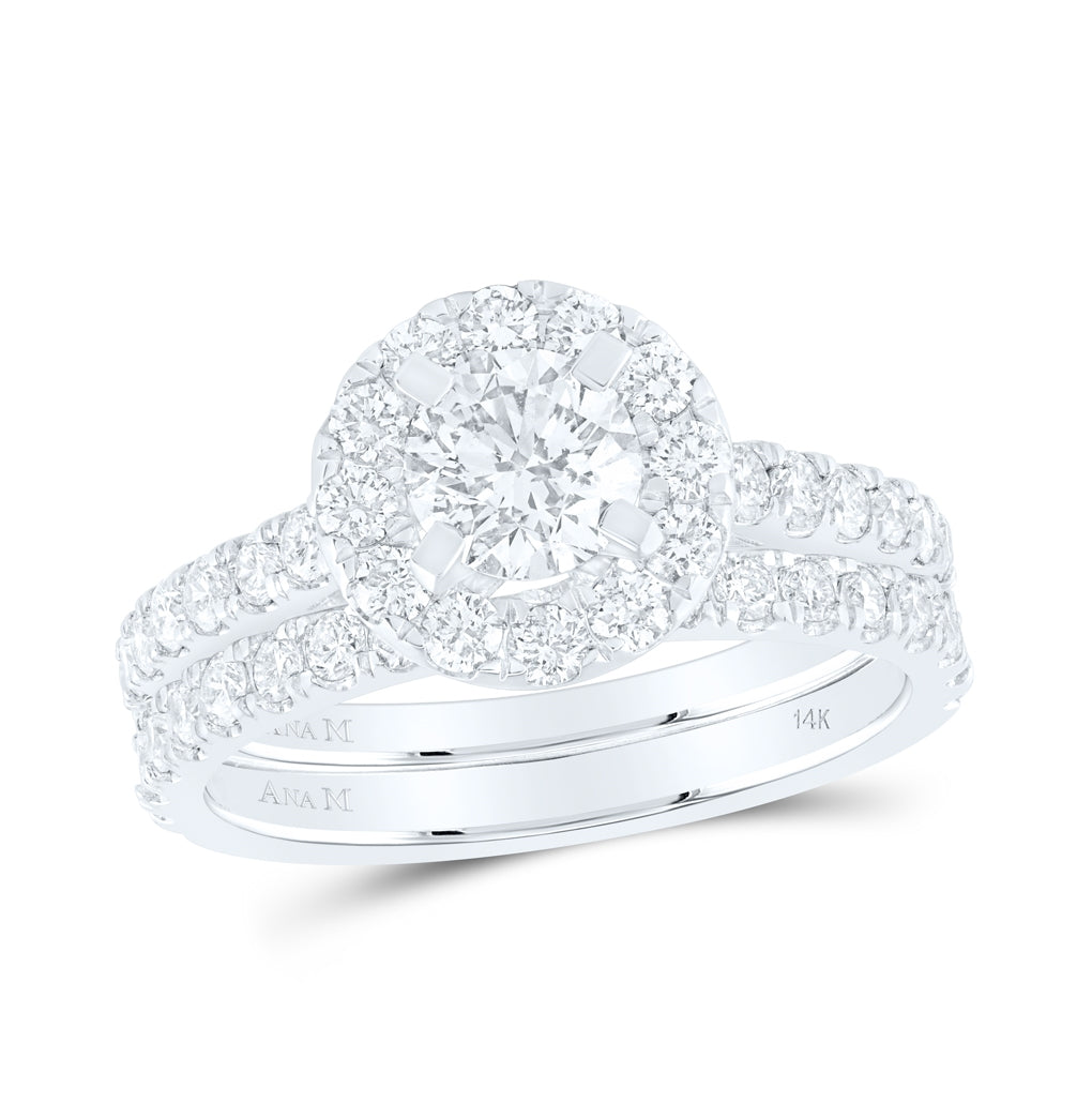 14K White Or Yellow Gold Round Diamond Halo Bridal Wedding Ring Band Set, Womens Size: 5-10