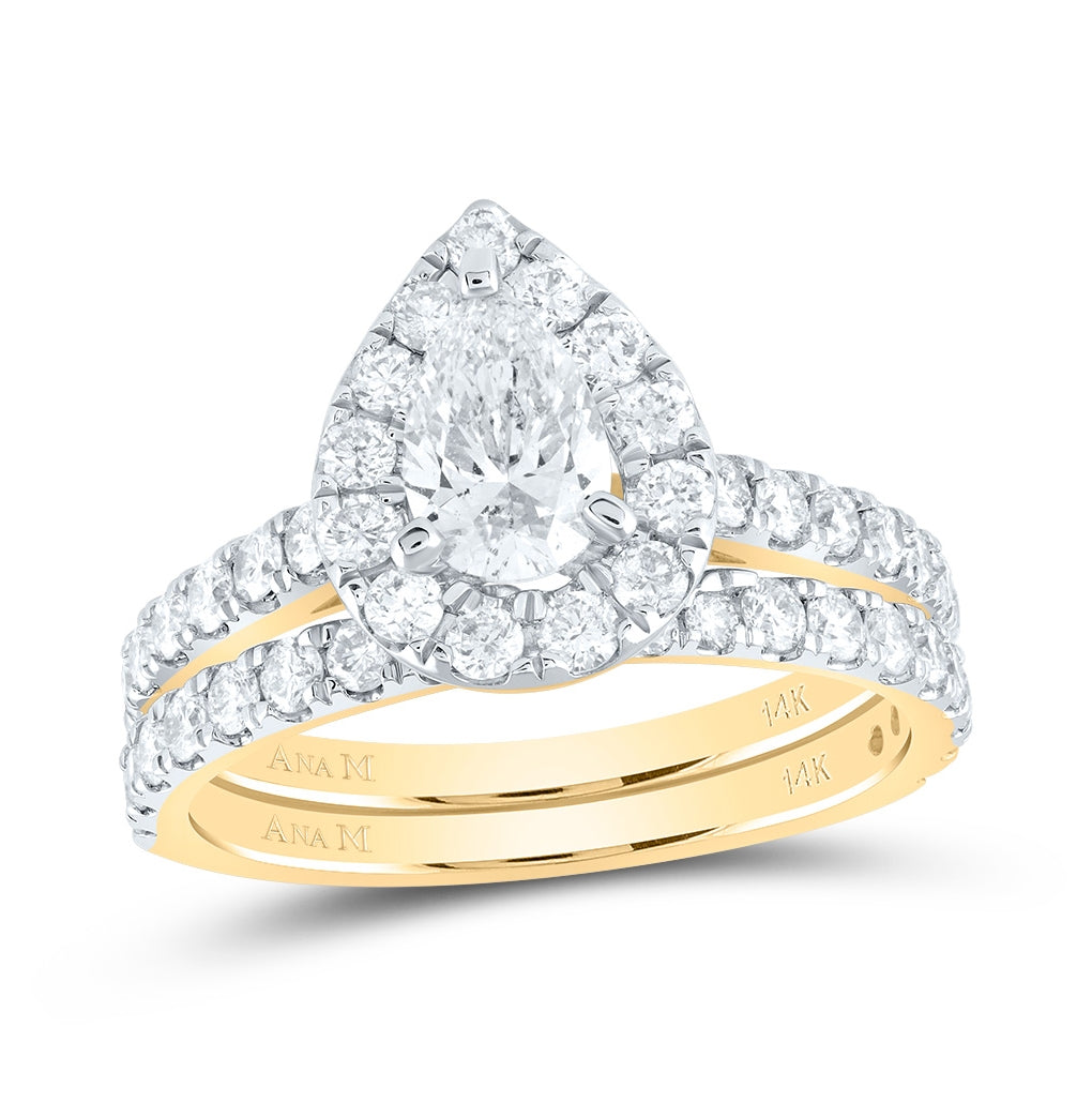 14K Yellow Or White Gold Pear Diamond Halo Bridal Wedding Ring Band Set 1-7/8 Cttw, Womens Size: 5-10
