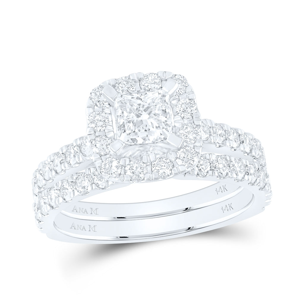 14K White Or Yellow Gold Princess Diamond Halo Bridal Wedding Ring Band Set, Womens Size: 5-10
