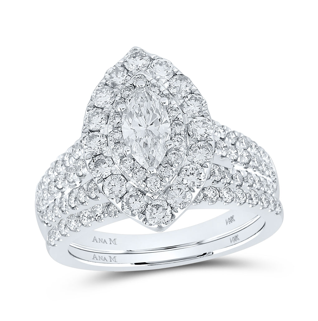 14K White Gold Marquise Diamond Halo Bridal Wedding Ring Band Set 2 Cttw, Womens Size: 5-10