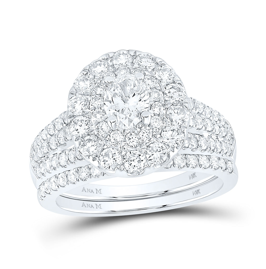 14K Yellow Or White Gold Oval Diamond Halo Bridal Wedding Ring Band Set 2 Cttw, Womens Size: 5-10