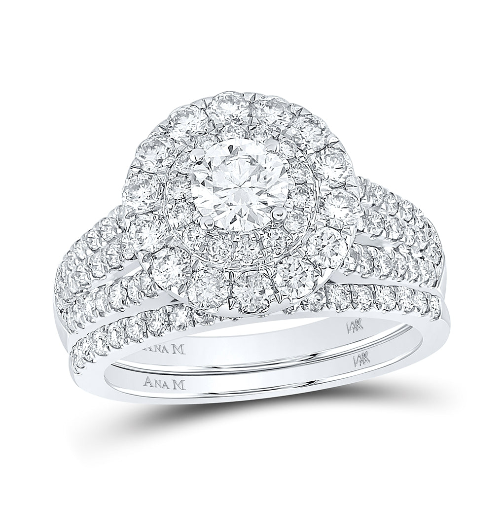 14K Yellow Or Two-Tone Gold Round Diamond Halo Bridal Wedding Ring Band Set , Womens Size: 5-10