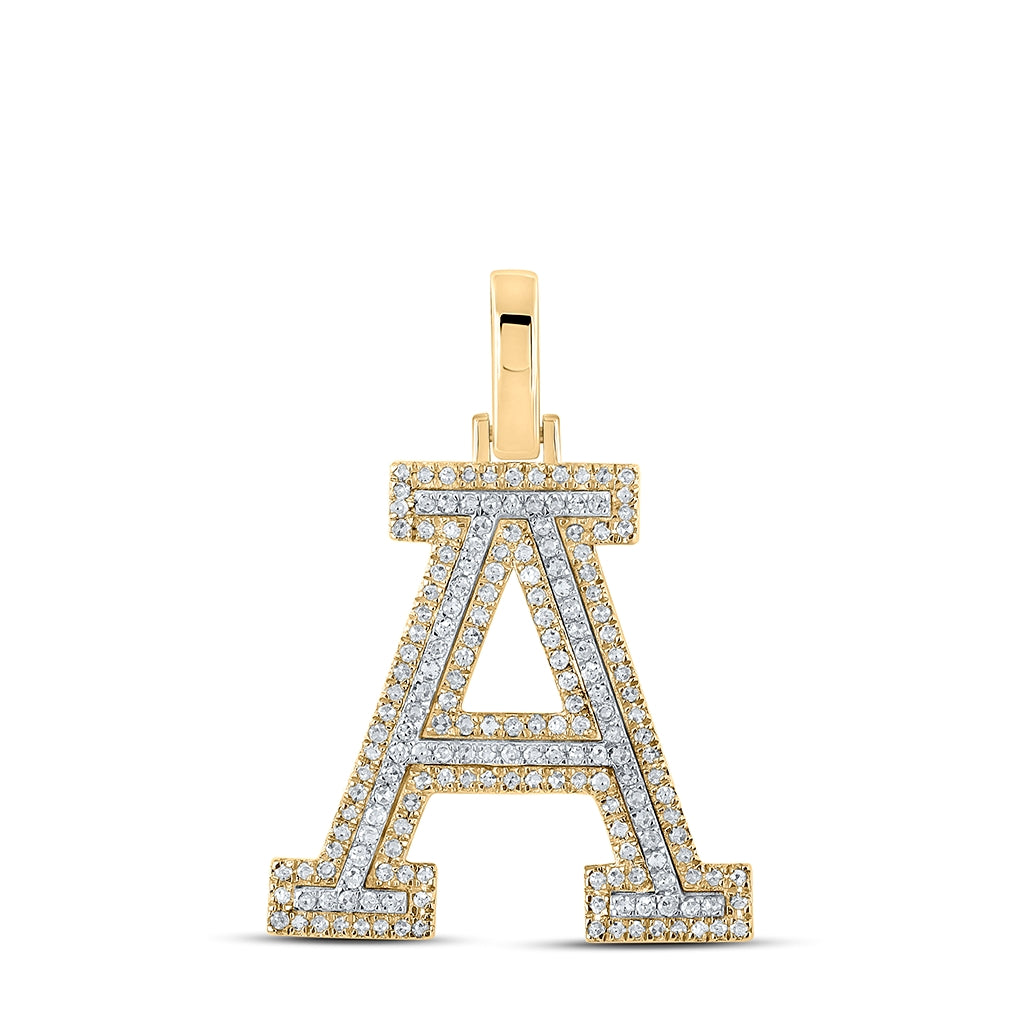 10K Two-tone Gold Mens Round Diamond A Initial Letter Pendant 1/2 Cttw, Length: 1.19 In, Width: 0.61 In