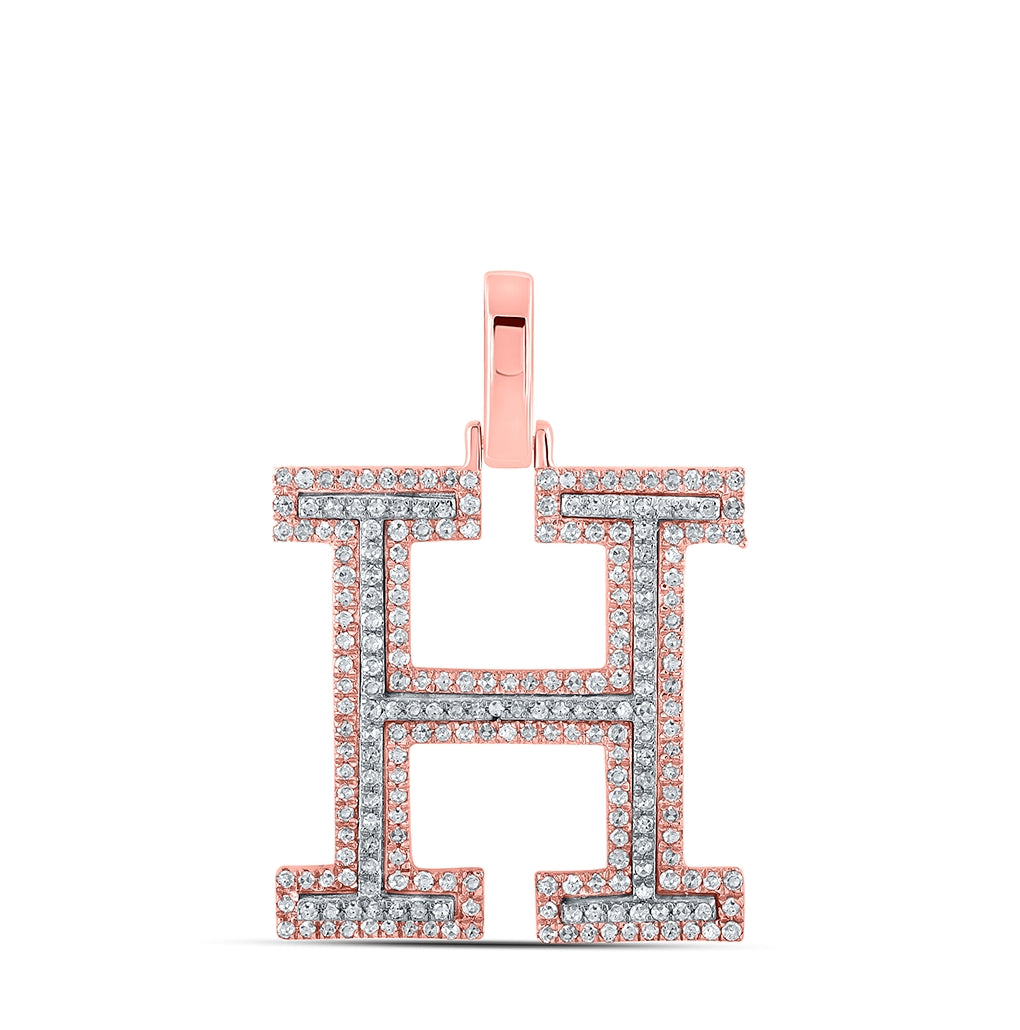 10K Two-tone Gold Mens Round Diamond H Initial Letter Pendant 5/8 Cttw, Length: 1.19 In, Width: 0.61 In