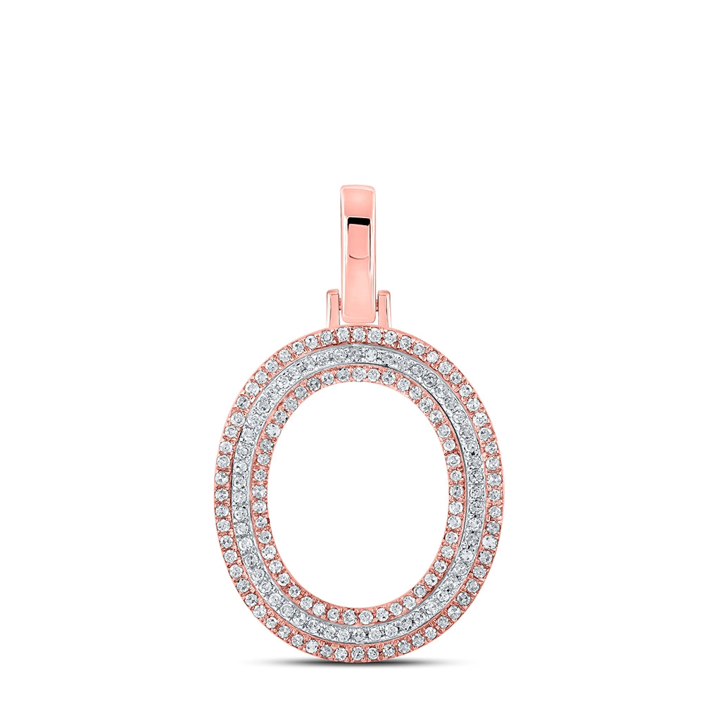 10K Two-tone Gold Mens Round Diamond O Initial Letter Pendant 3/8 Cttw, Length: 1.19 In, Width: 0.61 In