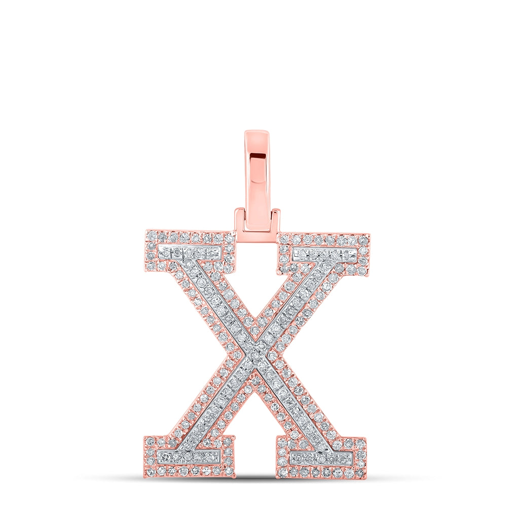 10K Two-tone Gold Mens Round Diamond X Initial Letter Pendant 1/2 Cttw, Length: 1.19 In, Width: 0.61 In