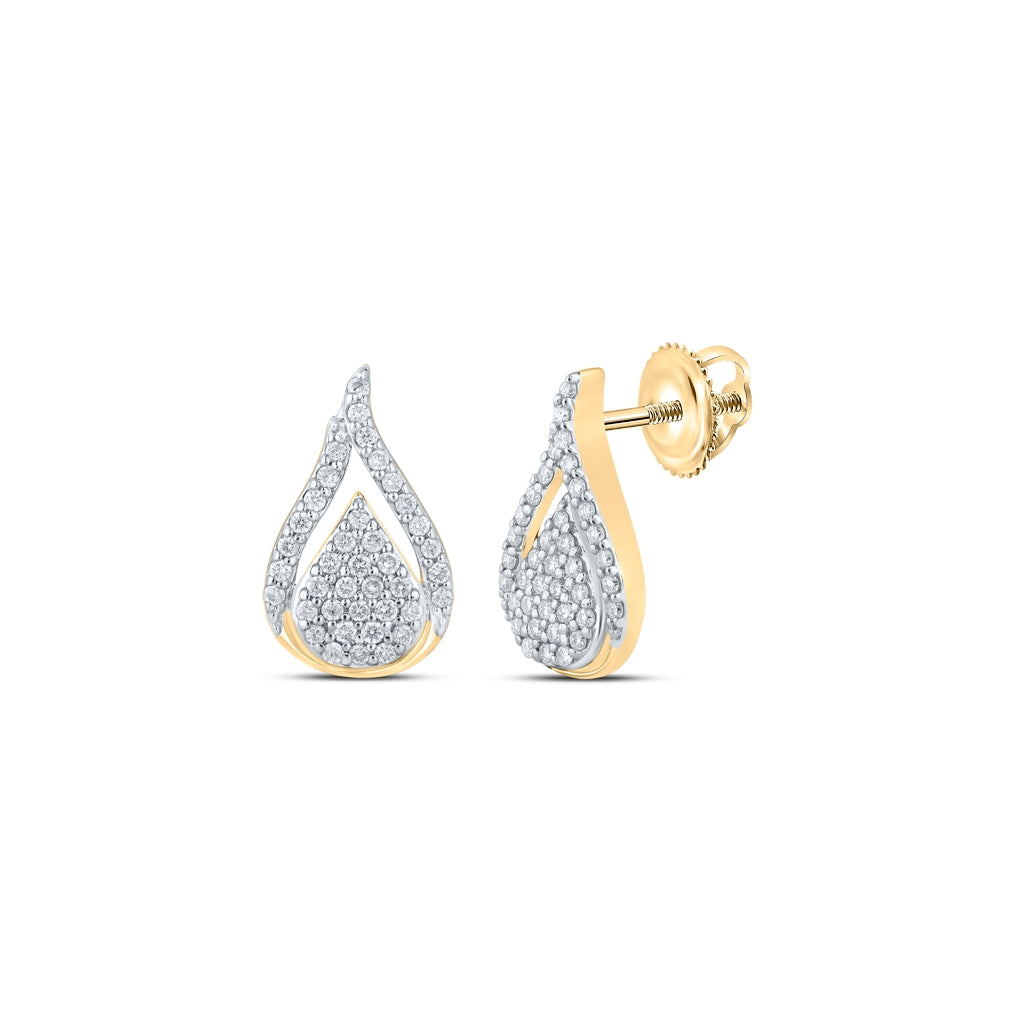10K Yellow Gold Womens Round Diamond Teardrop Earrings 1/3 Cttw