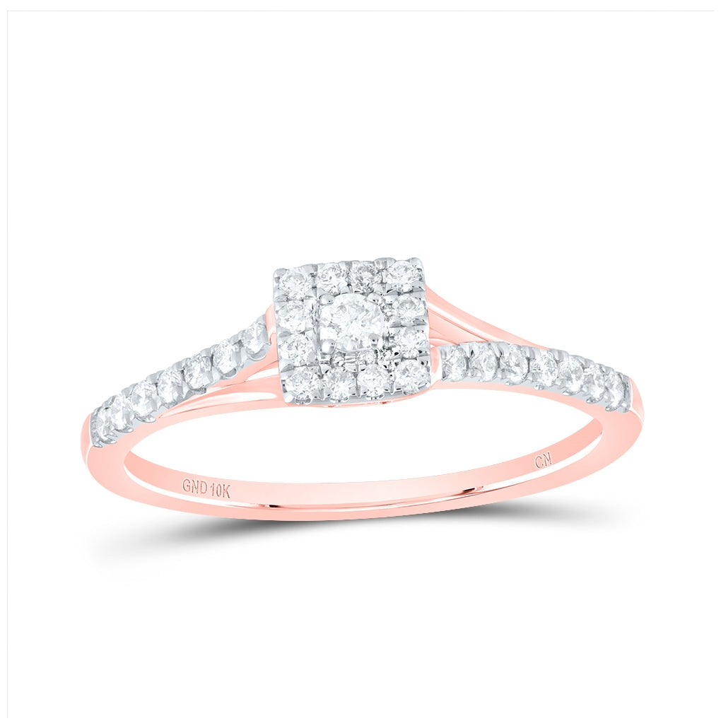 10K Yellow Or White Or Rose Gold Womens Round Diamond Halo Promise Ring , Womens Size: 5-10