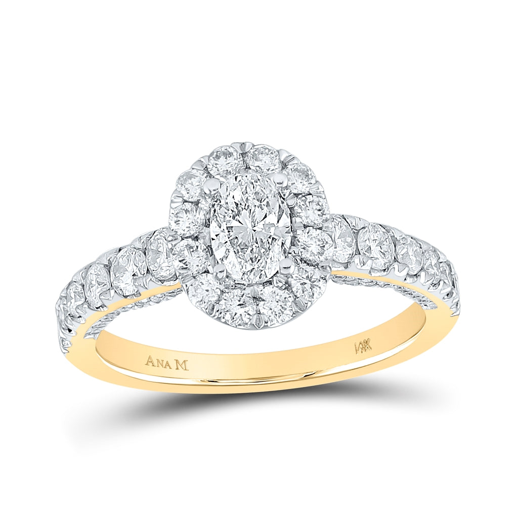 14K Yellow Gold Oval Diamond Halo Bridal Wedding Engagement Ring 1-1/2ctw, Womens Size: 5-10
