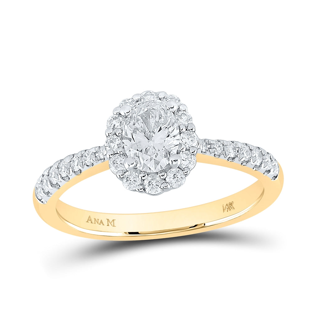 14K Yellow Gold Oval Diamond Halo Bridal Wedding Engagement Ring 7/8 Cttw, Womens Size: 5-10