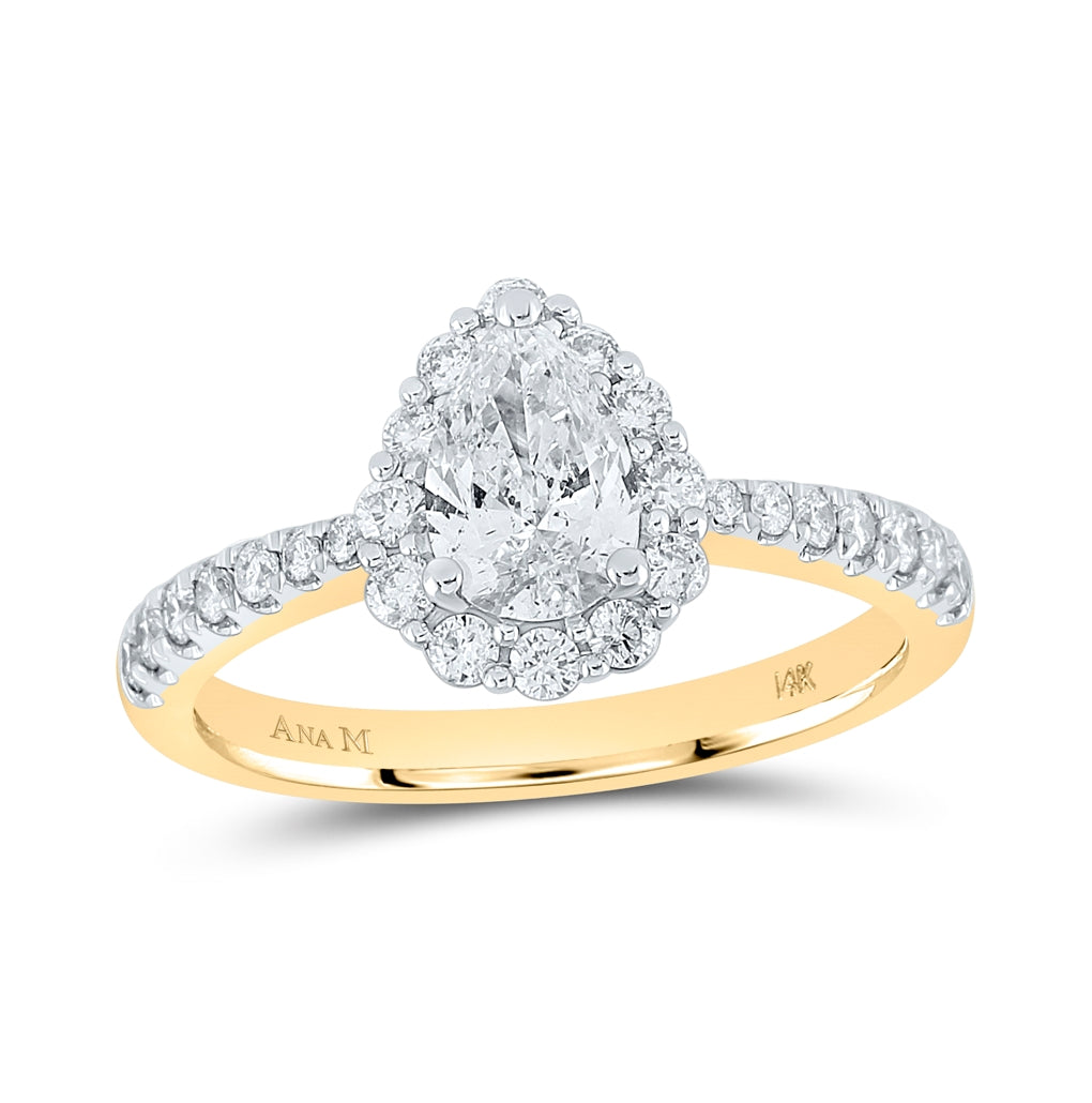 14K Yellow Gold Pear Diamond Halo Bridal Wedding Engagement Ring 1-1/5 Cttw, Womens Size: 5-10