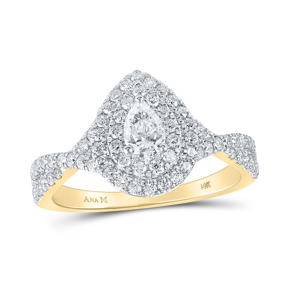 14K Yellow Gold Pear Diamond Tear Halo Bridal Wedding Engagement Ring 1 Cttw, Womens Size: 5-10