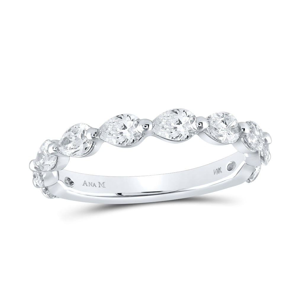 14K White Gold Womens Pear Diamond Horizontal Sideways Row Band Ring 1-1/2 Cttw, Womens Size: 5-10