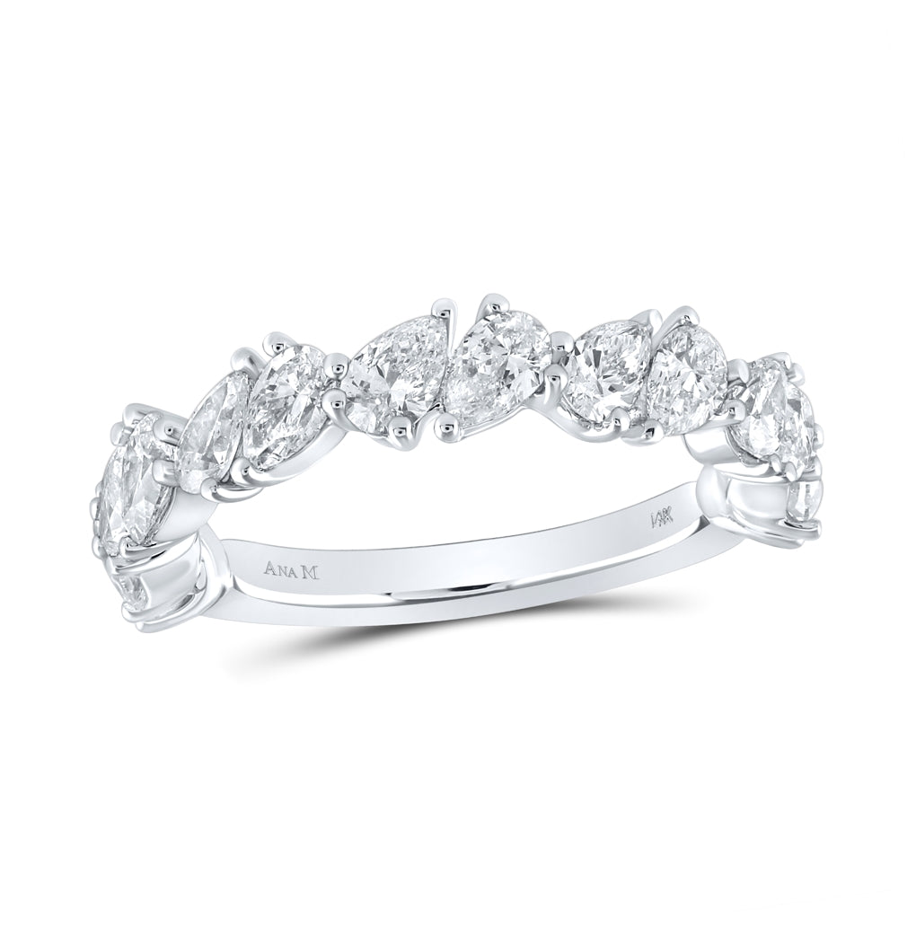 14K White Gold Womens Pear Diamond Alternating Band Ring 1-7/8 Cttw, Womens Size: 5-10
