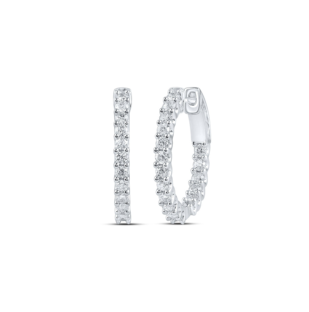 10K White Gold Womens Round Diamond Inside Outside Hoop Earrings 1-1/2 Cttw