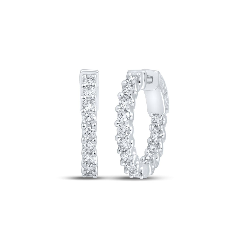 10K White Or 14K Rose Or Yellow Gold Womens Round Diamond In Out Hoop Earrings