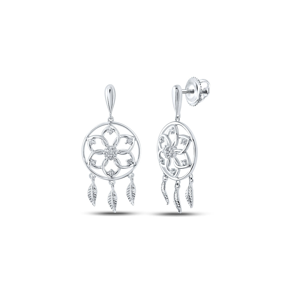 10K Yellow Or White Or Rose Gold Womens Round Diamond Dream Catcher Dangle Earrings