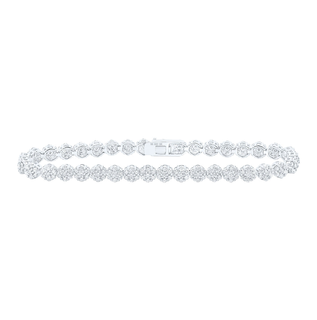 10K White Gold Womens Round Diamond Cluster Link Fashion Bracelet 4-3/8 Cttw