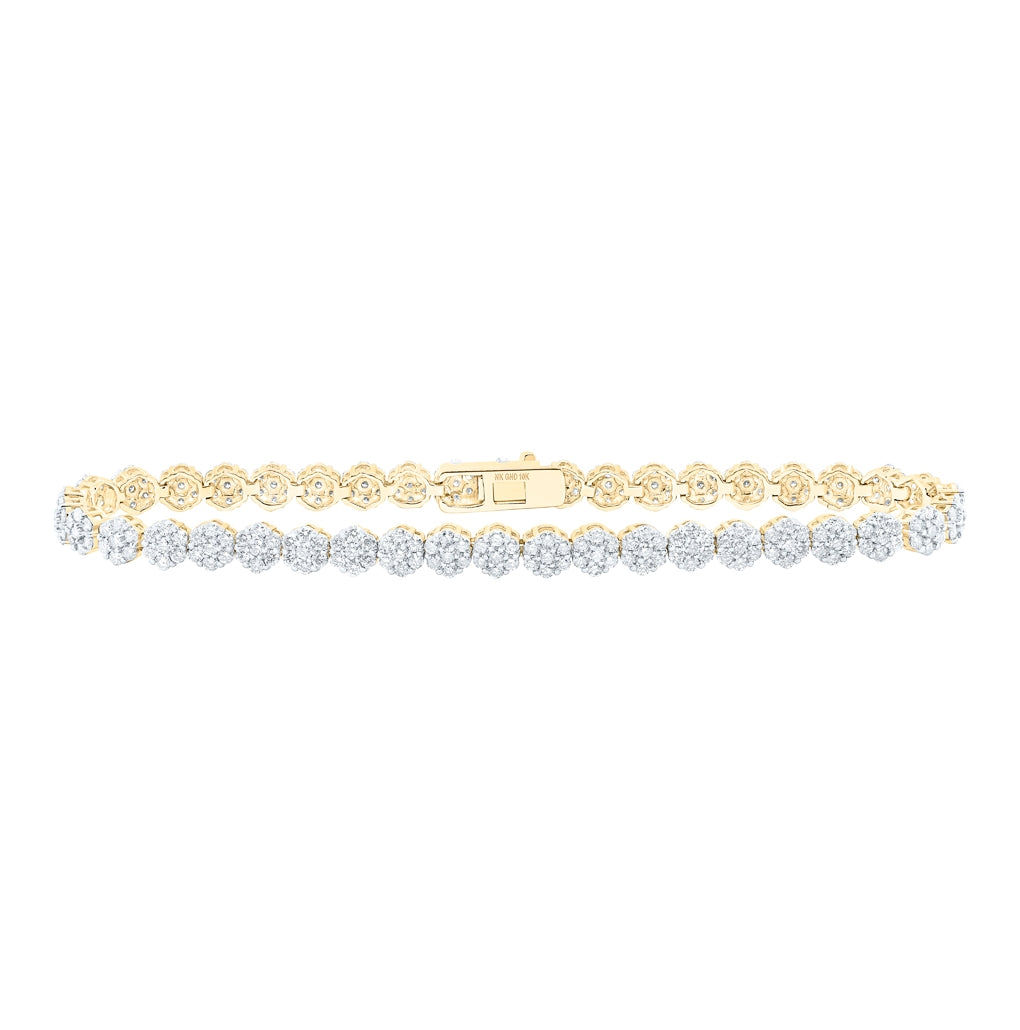 10K White Or Yellow Gold Womens Round Diamond Cluster Link Fashion Bracelet